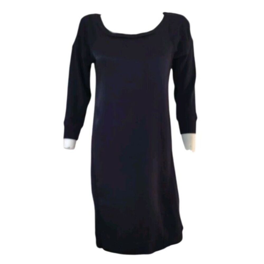 Lacoste Dress Women Size 38 Black Silky Front Pullover Scoop Neck 3/4 Sleeves